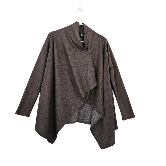 Bobeau Knit Cape Cardigan Wrap Long Sleeve 1 Button - Brown/Gray - Size S - Picture 1 of 6